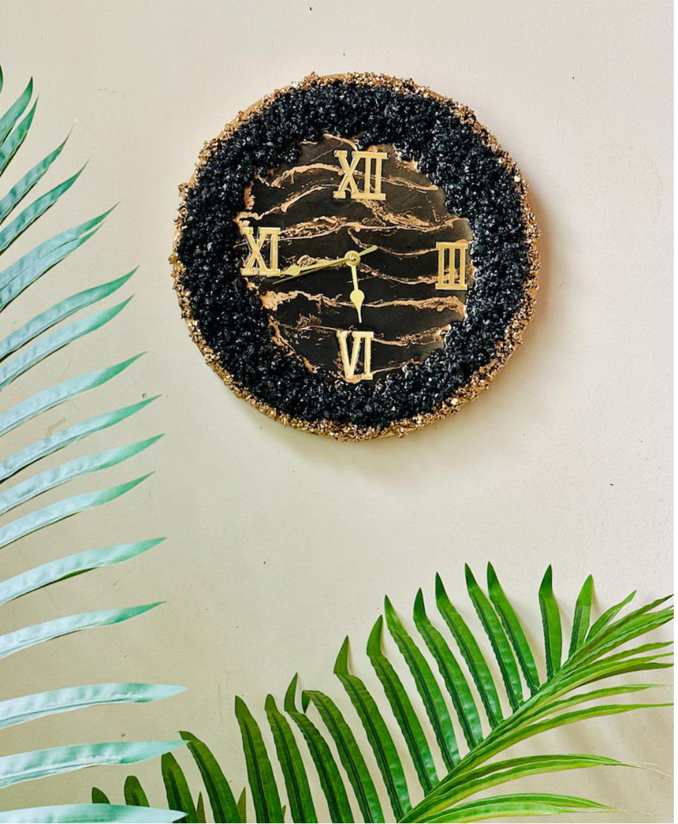 Handmade Black & Gold Silent Wall Clock – 18” Roman Mirrored Numerals | Glamora Interiors