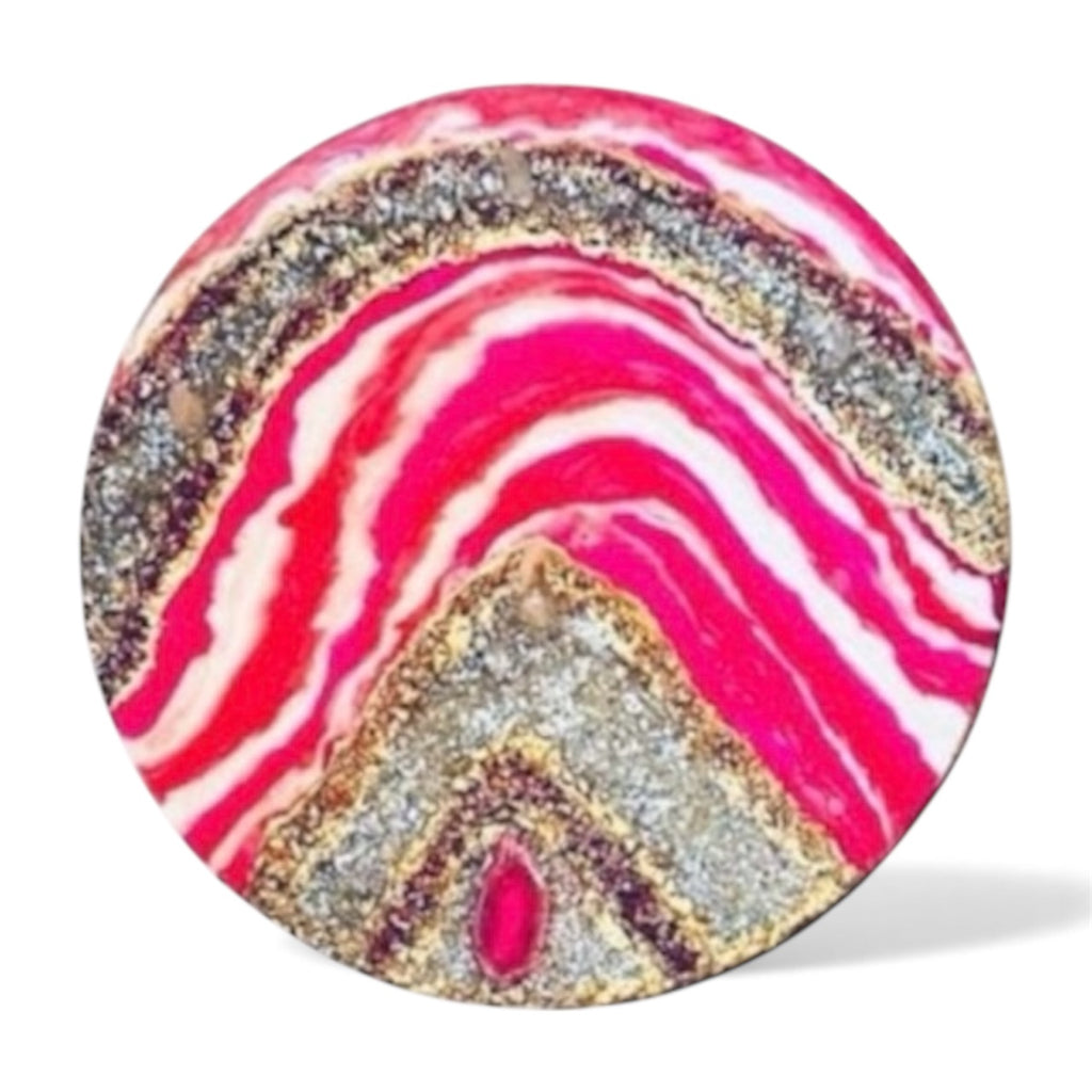 Rose Quartz & Clear Quartz Geode Wall Art | 18” Round Crystal Resin Decor | Boho Glam Handmade Sculpture