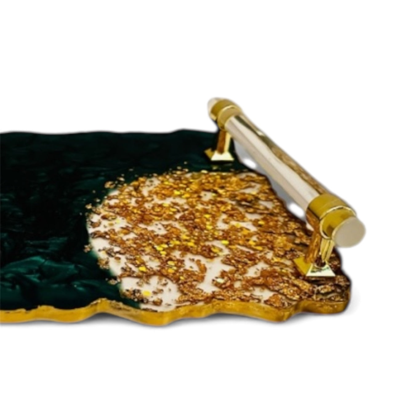 Green Geode Resin Tray with Gold Leaf – Handmade Luxury Decor