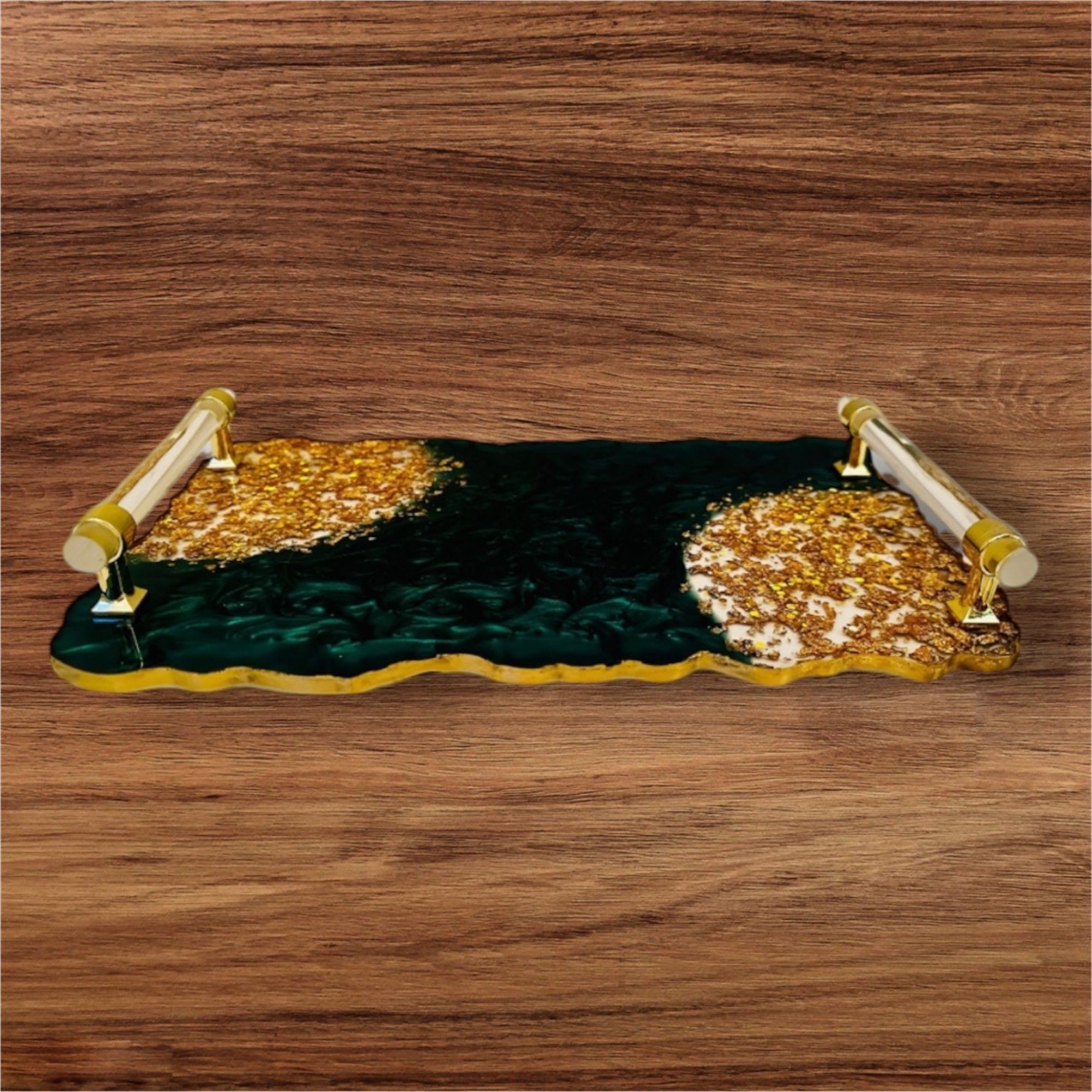Green Geode Resin Tray with Gold Leaf – Handmade Luxury Decor