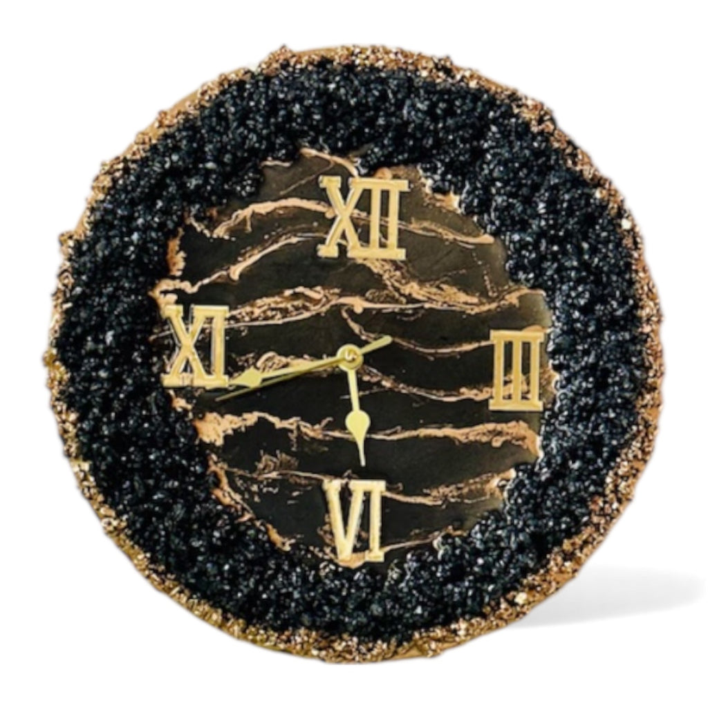 Handmade Black & Gold Silent Wall Clock – 18” Roman Mirrored Numerals | Glamora Interiors