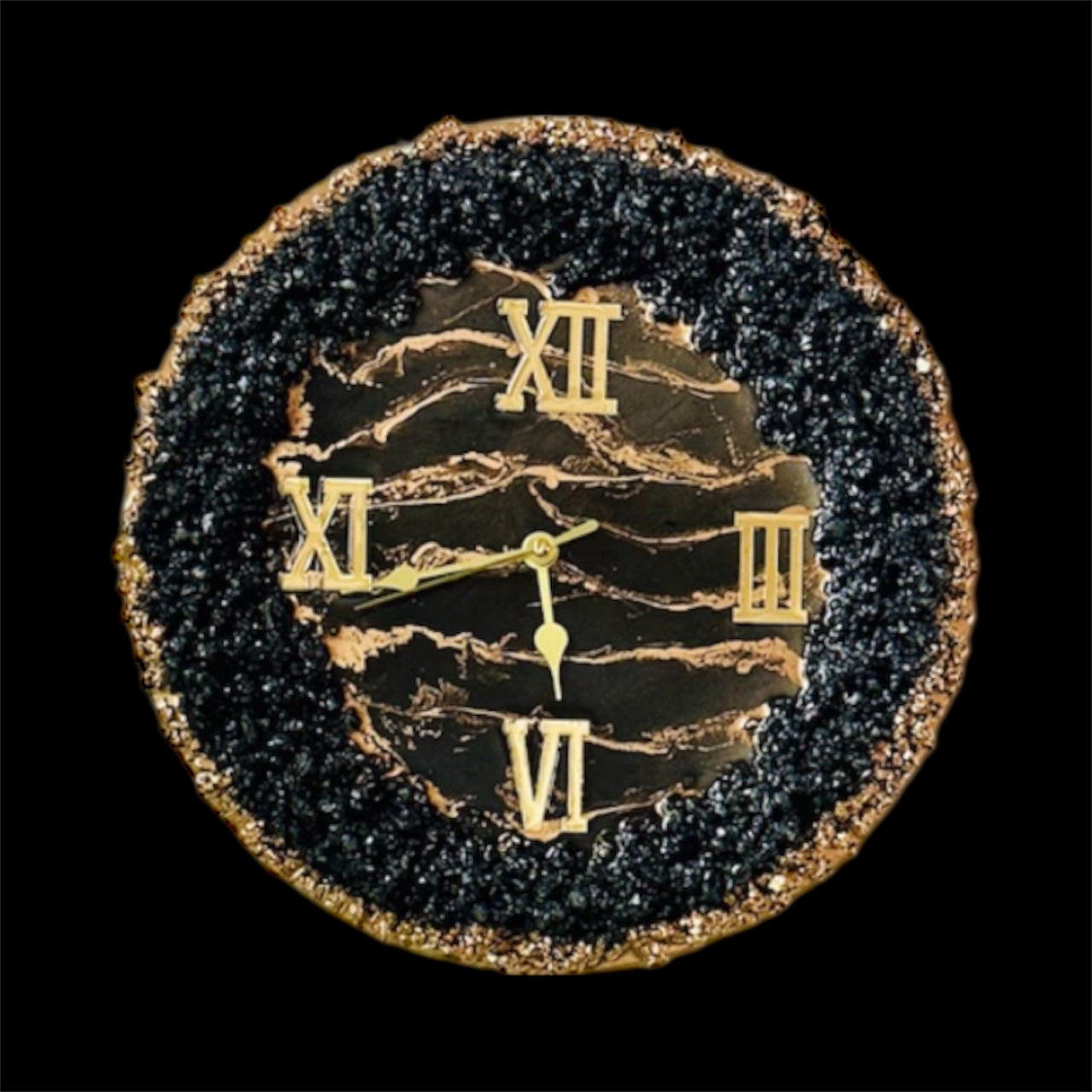 Handmade Black & Gold Silent Wall Clock – 18” Roman Mirrored Numerals | Glamora Interiors