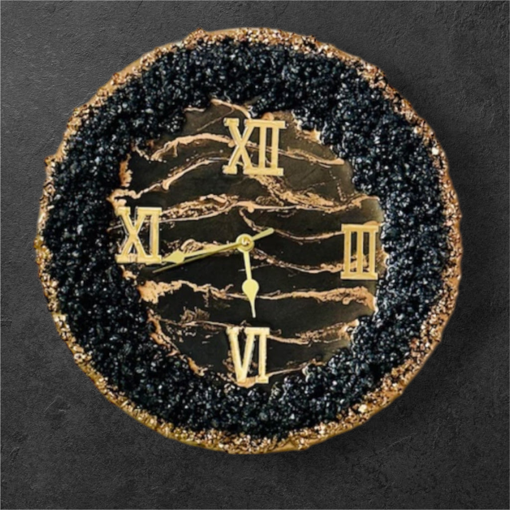 Handmade Black & Gold Silent Wall Clock – 18” Roman Mirrored Numerals | Glamora Interiors