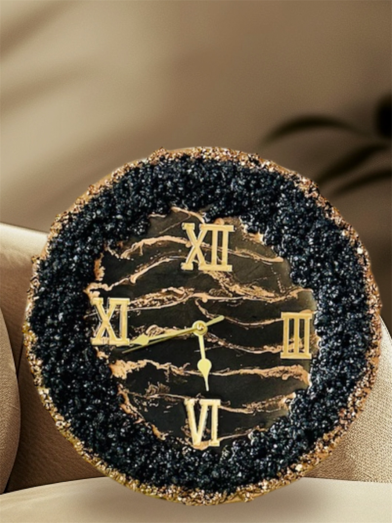 Handmade Black & Gold Silent Wall Clock – 18” Roman Mirrored Numerals | Glamora Interiors